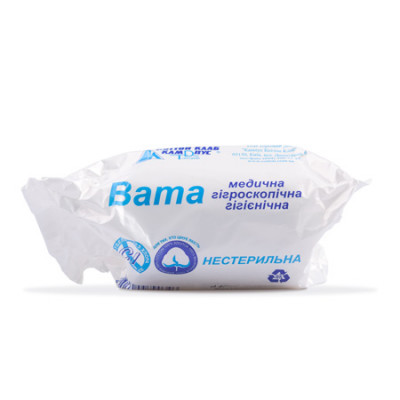 Вата медична гігроскопічна гігієнічна нестерильна 100 г ролик Вата медична гігроскопічна гігієнічна нестерильна 100 г ролик