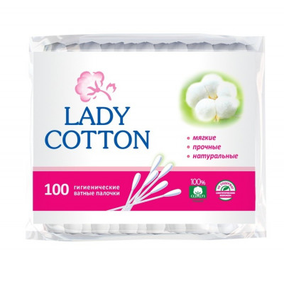 Косметические ватные палочки Lady Cotton в п/е 100 штук Косметические ватные палочки Lady Cotton в п/е 100 штук