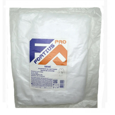 Халат медичний на зав'язках на резинці Fortius Pro L/XL білий 1 штука Халат медичний на зав'язках на резинці Fortius Pro L/XL білий 1 штука