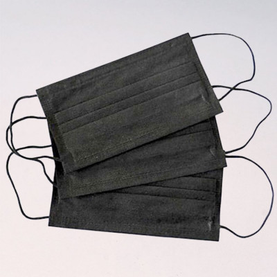 Маска медична 3-х шарова неткана чорна на резинці з носовим фіксатором 50 штук Маска медична 3-х шарова неткана чорна на резинці з носовим фіксатором 50 штук