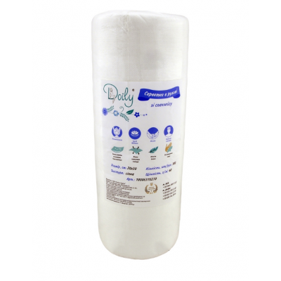 Салфетки в рулоне Doily 30х40 см из спанлейса 40 г/м2 текстура сетка 100 штук Салфетки в рулоне Doily 30х40 см из спанлейса 40 г/м2 текстура сетка 100 штук