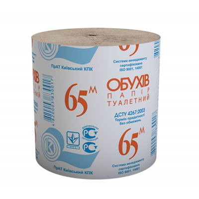 Туалетная бумага макулатурная 1-слойная 65 м без гильзы ТМ Обухов 8 рулонов Туалетная бумага макулатурная 1-слойная 65 м без гильзы ТМ Обухов 8 рулонов