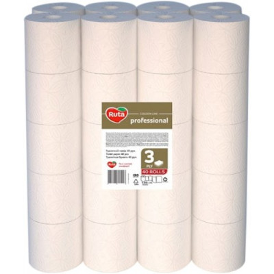 Папір туалетний целюлозний 3-шаровий 40 рулонів Ruta Professional білий Папір туалетний целюлозний 3-шаровий 40 рулонів Ruta Professional білий