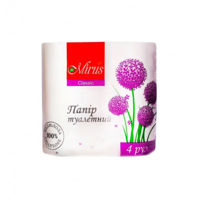 Папір туалетний целюлозний 2-шаровий 18 м 150 відривів 4 рулони Папір туалетний целюлозний 2-шаровий 18 м 150 відривів 4 рулони