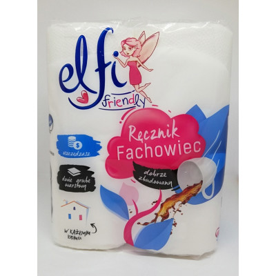 Рушники паперові Elfi Friendly двошарові целюлозні 11 м 50 відривів 2 штуки Рушники паперові Elfi Friendly двошарові целюлозні 11 м 50 відривів 2 штуки