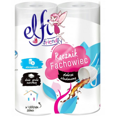 Рушники паперові Elfi Friendly двошарові целюлозні 11 м 50 відривів 2 штуки Рушники паперові Elfi Friendly двошарові целюлозні 11 м 50 відривів 2 штуки