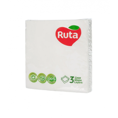 Серветки Ruta білі, Колор тришарові 33х33 см 20 листів Серветки Ruta білі, Колор тришарові 33х33 см 20 листів