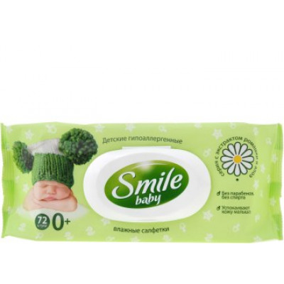 Салфетка влажная SMILE Baby Экстракт ромашки и алоэ с витаминным комплексом 72 штуки с клапаном Салфетка влажная SMILE Baby Экстракт ромашки и алоэ с витаминным комплексом 72 штуки с клапаном