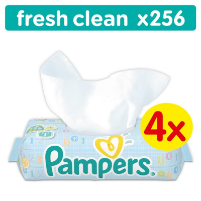 Дитячі вологі серветки Pampers Fresh Clean Quatro змінний блок 4x64 (256 штук) Дитячі вологі серветки Pampers Fresh Clean Quatro змінний блок 4x64 (256 штук)