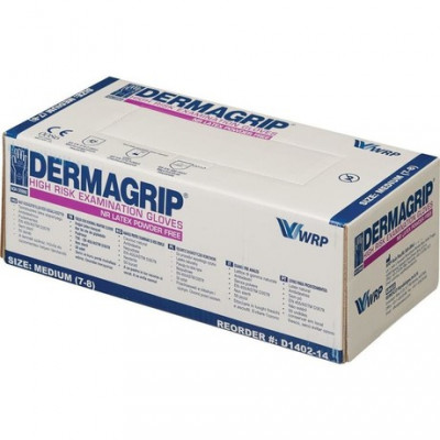 Рукавички оглядові непудровані високої міцності латескні DERMAGRIP HIGH RISK розмір L Рукавички оглядові непудровані високої міцності латескні DERMAGRIP HIGH RISK розмір L