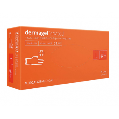Рукавички DERMAGEL COATED латексні оглядові нестирильні неприпудрені L 50 пар Рукавички DERMAGEL COATED латексні оглядові нестирильні неприпудрені L 50 пар