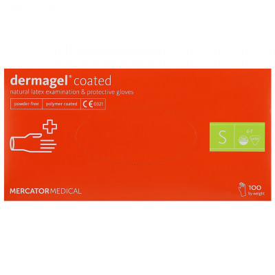 Рукавички DERMAGEL COATED латексні оглядові нестирильні неприпудрені S 50 пар Рукавички DERMAGEL COATED латексні оглядові нестирильні неприпудрені S 50 пар