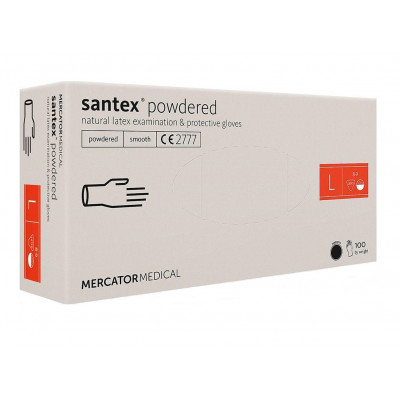 Рукавички SANTEX POWDERED латексні оглядові нестерильні припудрені L 50 пар Рукавички SANTEX POWDERED латексні оглядові нестерильні припудрені L 50 пар