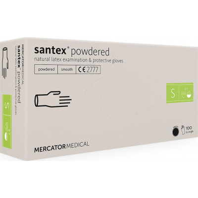 Перчатки SANTEX POWDERED латексные смотровые нестерильные опудренные S 50 пар Перчатки SANTEX POWDERED латексные смотровые нестерильные опудренные S 50 пар
