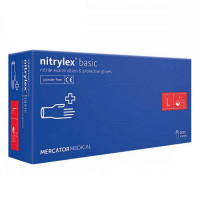 Перчатки NITRYLEX BASIC нитриловые смотровые нестерильные неопудренные L blue 50 пар Перчатки NITRYLEX BASIC нитриловые смотровые нестерильные неопудренные L blue 50 пар