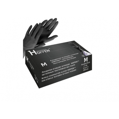 Перчатки нитриловые HOFFEN смотровые неприпудренные M /50 пар черные Перчатки нитриловые HOFFEN смотровые неприпудренные M /50 пар черные
