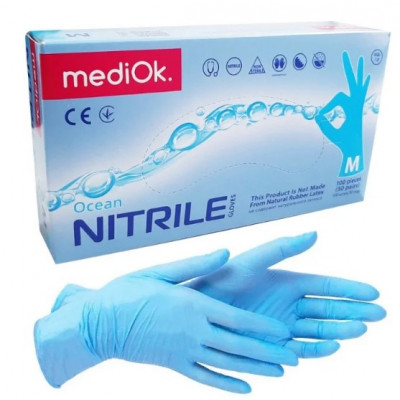 Перчатки Mediok BS нитриловые смотровые голубые неопудренные размер M 50 пар Перчатки Mediok BS нитриловые смотровые голубые неопудренные размер M 50 пар