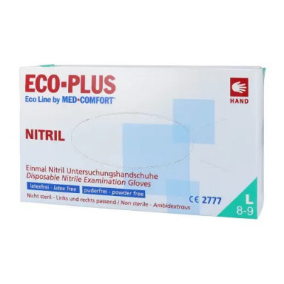 Перчатки ECO-PLUS нитриловые смотровые нестерильные неопудренные синие L 50 пар Перчатки ECO-PLUS нитриловые смотровые нестерильные неопудренные синие L 50 пар