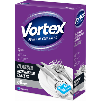 Таблетки для посудомийних машин Vortex Classic 50 штук Таблетки для посудомийних машин Vortex Classic 50 штук