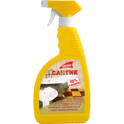 Средство Сан Клин для чистки кафеля, фаянса и санизделий «Сантик» с распылителем (650 миллилитров) Средство Сан Клин для чистки кафеля, фаянса и санизделий «Сантик» с распылителем (650 миллилитров)