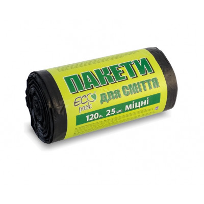 Пакети для сміття 20 мкм 120 л 25 штук чорні Пакети для сміття 20 мкм 120 л 25 штук чорні