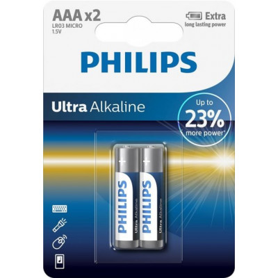 Батарейка Philips Ultra Alkaline щелочная AAA блістер 2 штуки Батарейка Philips Ultra Alkaline щелочная AAA блістер 2 штуки
