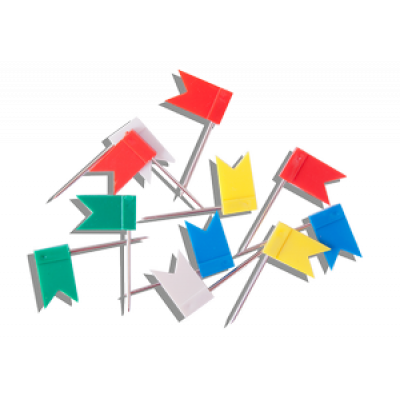 Кнопки-цвяшки BUROMAX кольорові 30 штук прапорці пластикові Кнопки-цвяшки BUROMAX кольорові 30 штук прапорці пластикові
