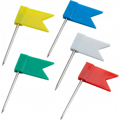 Кнопки-цвяшки BUROMAX кольорові 30 штук прапорці пластикові Кнопки-цвяшки BUROMAX кольорові 30 штук прапорці пластикові