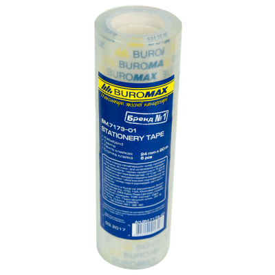 Клейка стрічка канцелярська 24мм х 20м прозора Buromax 6 штук Клейка стрічка канцелярська 24мм х 20м прозора Buromax 6 штук