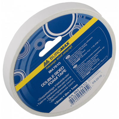 Клейка стрічка двохстороння на пінній основі 12мм х 2м /1шт. Клейка стрічка двохстороння на пінній основі 12мм х 2м /1шт.