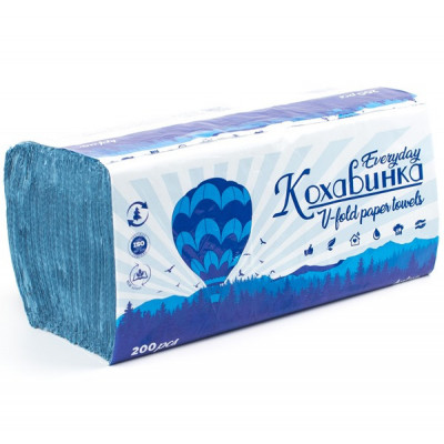 Полотенца бумажные Кохавинка макулатурные V-сложения синие 200 листов Полотенца бумажные Кохавинка макулатурные V-сложения синие 200 листов