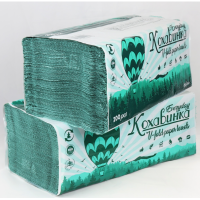 Рушники паперові макулатурні зелені V-складання 200 листів Рушники паперові макулатурні зелені V-складання 200 листів