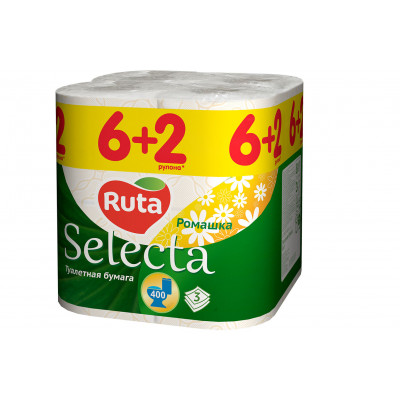 Туалетная бумага Ruta Selecta с ароматом ромашки 6+2 рулона Туалетная бумага Ruta Selecta с ароматом ромашки 6+2 рулона