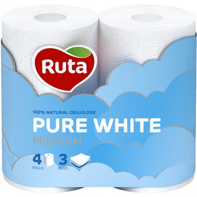 Туалетний папір Ruta Pure White тришаровий 4 рулони Туалетний папір Ruta Pure White тришаровий 4 рулони