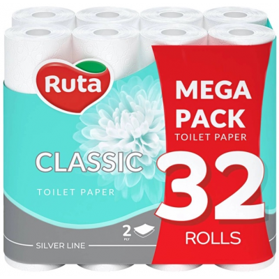 Бумага туалетная Ruta Classic белая двухслойная 32рул 2слоя белая Бумага туалетная Ruta Classic белая двухслойная 32рул 2слоя белая