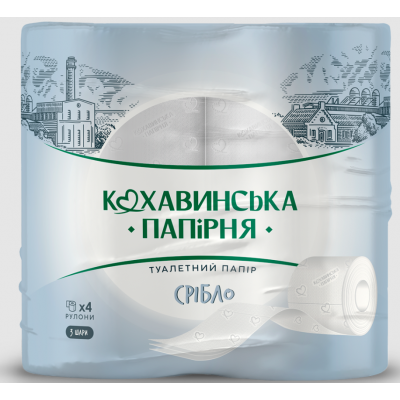 Туалетная бумага целлюлоза на гильзе 4-шар "Серебро" 4 рул белый КОХАВИНКА Туалетная бумага целлюлоза на гильзе 4-шар "Серебро" 4 рул белый КОХАВИНКА