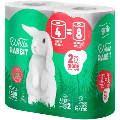 Туалетний папір Grite White Rabbit, 33 м, 3 шар, 4 рул/уп Туалетний папір Grite White Rabbit, 33 м, 3 шар, 4 рул/уп