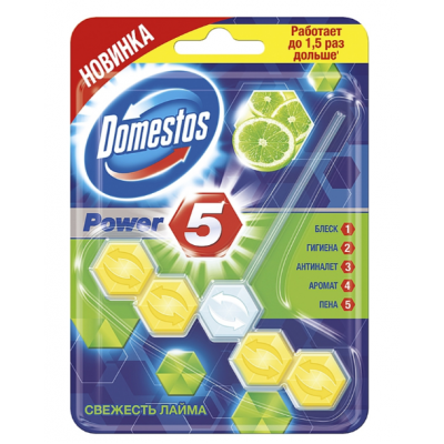 Туалетный блок Domestos пуаэр 5 свежесть лайма 55 г Туалетный блок Domestos пуаэр 5 свежесть лайма 55 г