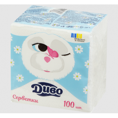 Салфетки бумажные "Диво" 240*240, 100шт., белый Салфетки бумажные "Диво" 240*240, 100шт., белый