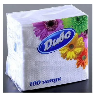 Серветки паперові, 33*33 см 100шт ДИВО білі 1сл Серветки паперові, 33*33 см 100шт ДИВО білі 1сл