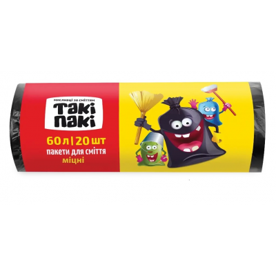 Пакеты для мусора Таки Паки 60 литров 10 мкм LD 20 штук синие крепкие Пакеты для мусора Таки Паки 60 литров 10 мкм LD 20 штук синие крепкие