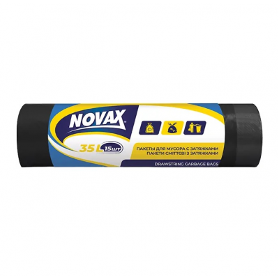Пакет для сміття з затяжкою 35 л 15 шт (чорний) NV Пакет для сміття з затяжкою 35 л 15 шт (чорний) NV