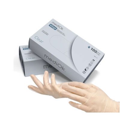 Рукавички вінілові Vinyl Clear mediOk® L 1/50 пар нестирильні неприпудрені безбарвні Рукавички вінілові Vinyl Clear mediOk® L 1/50 пар нестирильні неприпудрені безбарвні