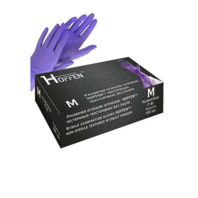 Перчатки нитриловые HOFFEN /М 1/50 пар обзорные неприпудренные нестерильные фіолетові Перчатки нитриловые HOFFEN /М 1/50 пар обзорные неприпудренные нестерильные фіолетові