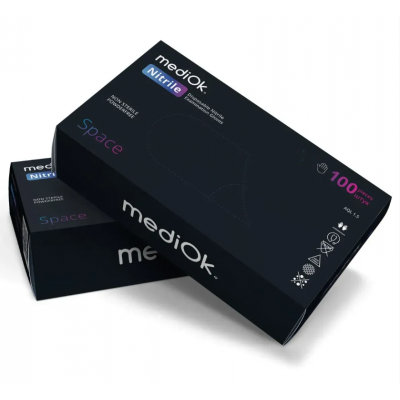 Рукавички нітрилові mediOk®/M 1/50 пар оглядові нестирильні неприпудрені чорні Рукавички нітрилові mediOk®/M 1/50 пар оглядові нестирильні неприпудрені чорні