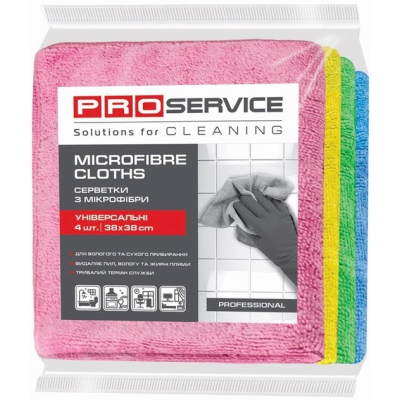 Серветки PRO service з мікрофібри 38х38 см Professional 4 штуки Color Mix Серветки PRO service з мікрофібри 38х38 см Professional 4 штуки Color Mix