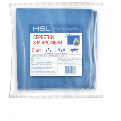 Салфетки из микрофибры для стекла голубые 30х30 см TM HSL Professional 5 штук Салфетки из микрофибры для стекла голубые 30х30 см TM HSL Professional 5 штук