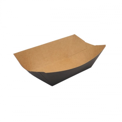 Тарелка-лодочка черный-крафт 138*82*50 мм 150 штук Тарелка-лодочка черный-крафт 138*82*50 мм 150 штук