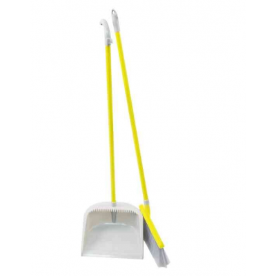 Набор совок+веник с длинной ручкой 90см, премиум, желто-серый Набор совок+веник с длинной ручкой 90см, премиум, желто-серый