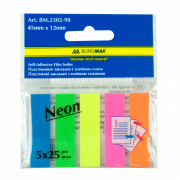 Закладки пласт. з клейким шаром NEON 45x12мм, 5х25арк., асор...
